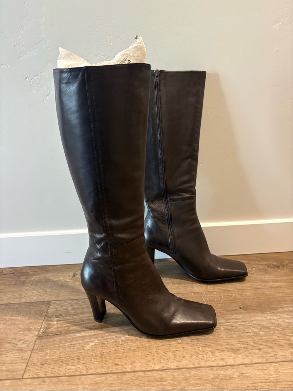 Charles David Tall Leather Boots in Dark Brown